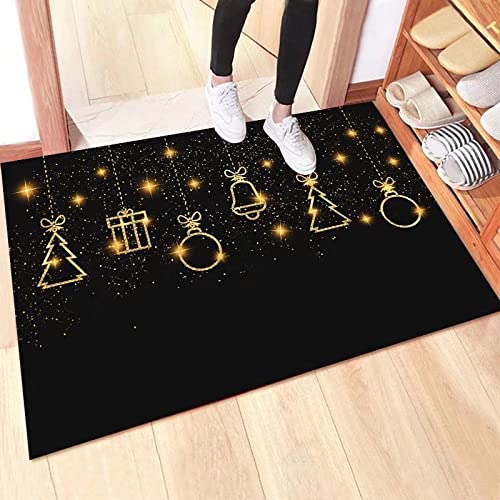 ZZDXW Fußmatte Schwarze Weihnachten Schmutzfangmatte rutschfeste Badteppich Innenbereich Außen Waschbar Maschinenwaschbare Fußmatten(80x120cm) von ZZDXW