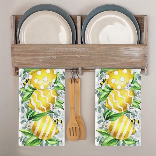 Geschirrtücher Gelbe Fruchtblätter Handtücher Mikrofaser Küchentücher Geschirrhandtücher Saugfähige Trockentücher Küche Multi-Purpose Abtrockentücher Küche 2 Stück (40x60 cm) von ZZDXW