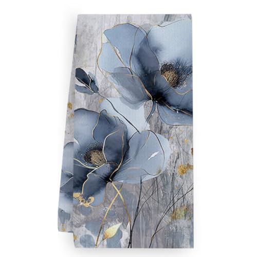 Geschirrtücher Graue Blaue Blume Handtücher Waffeltücher Küchentücher Geschirrhandtücher Saugfähige Trockentücher Küche Multi-Purpose Abtrockentücher Küche Handtuchset 2 Stück (40x60cm) von ZZDXW