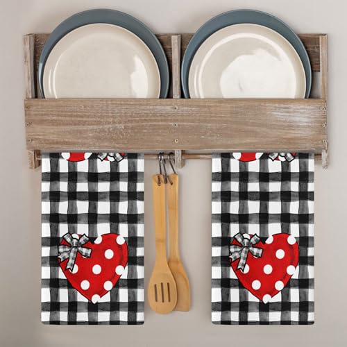 Geschirrtücher Schwarzes Rotes Herz Handtücher Küchentücher Saugfähige Küchenhandtücher Waschbar Trockentücher Küche Wiederverwendbar Kitchen Towels Geschirrhandtücher 3 Stück (40x60 cm) von ZZDXW