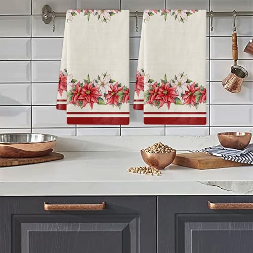 Geschirrtücher Weihnachten Rote Blumen Handtücher Mikrofaser Küchentücher Geschirrhandtücher Saugfähige Trockentücher Küche Multi-Purpose Abtrockentücher Küche 2 Stück (40x60 cm) von ZZDXW