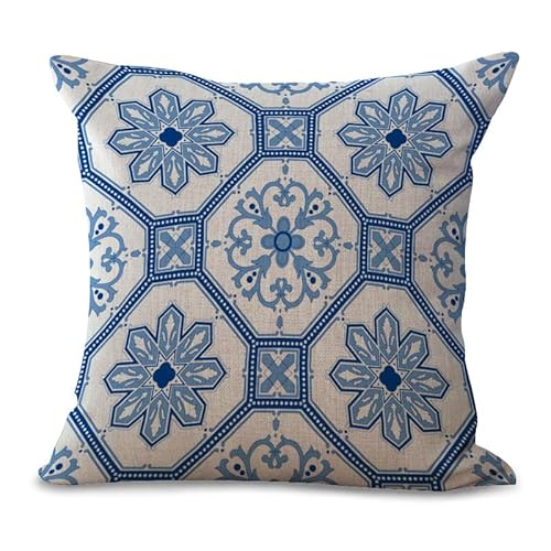 Kissenbezug 45x45 Marokkanisches Blau Beige Dekokissen Leinen Kissenbezüge Hypoallergener Kissenbezug Pillow Cover für Sofa Schlafzimmer Gartenbett Balkon Auto Kissenhüllen von ZZDXW