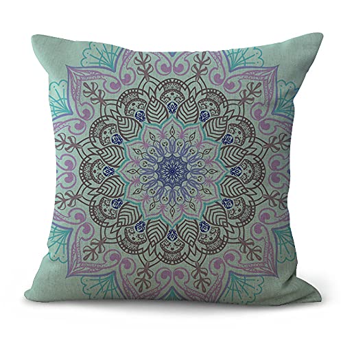 Kissenbezug 50x50 Grün Mandala Retro Dekokissen Leinen Kissenbezüge Hypoallergener Kissenbezug Pillow Cover für Sofa Schlafzimmer Gartenbett Balkon Auto Kissenhüllen von ZZDXW