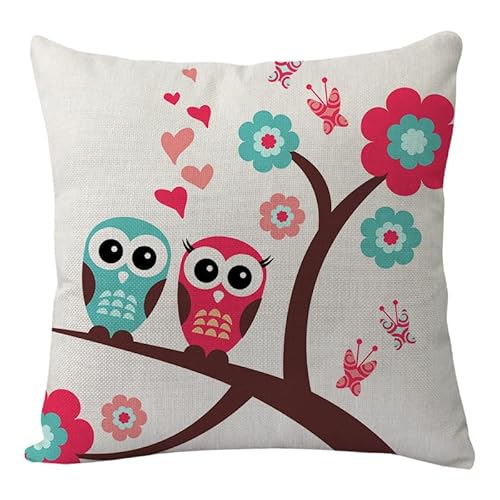 Kissenbezug 50x50 Rosa Eule Schmetterling Dekokissen Leinen Kissenbezüge Hypoallergener Kissenbezug Pillow Cover für Sofa Schlafzimmer Gartenbett Balkon Auto Kissenhüllen von ZZDXW