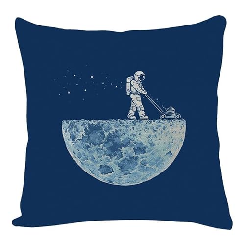 Kissenbezug 60x60 Dunkelblauer Astronaut Dekokissen Leinen Kissenbezüge Hypoallergener Kissenbezug Pillow Cover für Sofa Schlafzimmer Gartenbett Balkon Auto Kissenhüllen von ZZDXW