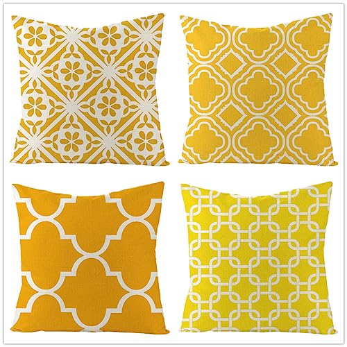 Kissenbezug 60x60 Gelb Orange Geometrie Kissenbezüge Linen Dekokissen Set of 4 Outdoor Kissenbezug Pillow Cover für Sofa Schlafzimmer Auto Kissenhülle Breathable Cushion Covers von ZZDXW