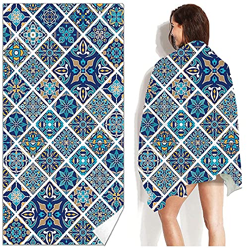 Mikrofaser Handtuch Marokkanisches Blau Strandtuch Weich Absorbierendem Badetücher Waschbar Strandhandtuch für Camping Fitnessstudio Reisehandtuch Strandtuch Mikrofaser 70x150cm von ZZDXW
