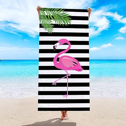 Mikrofaser Handtuch Streifen Flamingo Pink Strandtuch Weich Absorbierendem Badetücher Waschbar Strandhandtuch für Camping Fitnessstudio Reisehandtuch Strandtuch Mikrofaser 80x160cm von ZZDXW