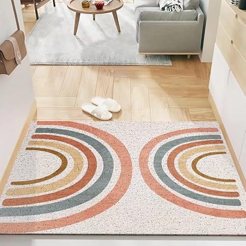Schmutzfangmatte Beige Orange Regenbogen Fussmatte Weich Badematte Anti-Rutsch Fussmatte Aussen Fußmatte Innen Türmatte Wohnzimmer Küche Fußmatte Waschbar Fußmatten Haustür(90x150cm) von ZZDXW