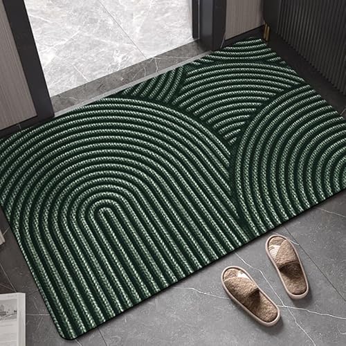 Schmutzfangmatte Dunkelgrüne Streifen Fussmatte Weich Badematte Anti-Rutsch Fussmatte Aussen Fußmatte Innen Türmatte Wohnzimmer Küche Fußmatte Waschbar Fußmatten Haustür(60x90cm) von ZZDXW