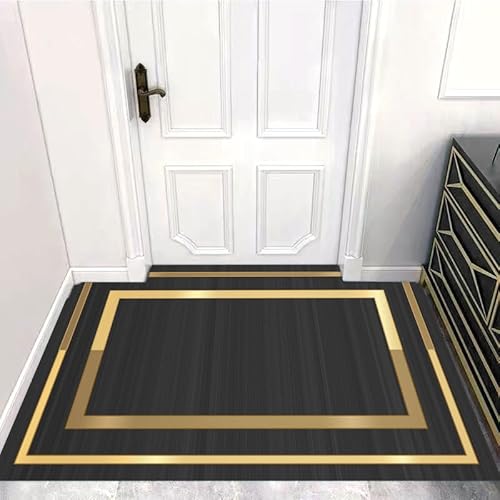 Schmutzfangmatte Gold Schwarz Fussmatte Weich Badematte Anti-Rutsch Fussmatte Aussen Fußmatte Innen Türmatte Wohnzimmer Küche Fußmatte Waschbar Fußmatten Haustür(60x90cm) von ZZDXW