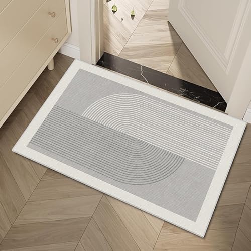 Schmutzfangmatte Graue Weiße Streifen Fussmatte Weich Badematte Anti-Rutsch Fussmatte Aussen Fußmatte Innen Türmatte Wohnzimmer Küche Fußmatte Waschbar Fußmatten Haustür(50x80cm) von ZZDXW