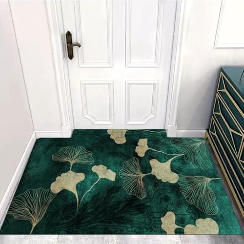 Schmutzfangmatte Grüner Ginkgo Biloba Fussmatte Weich Badematte Anti-Rutsch Fussmatte Aussen Fußmatte Innen Türmatte Wohnzimmer Küche Fußmatte Waschbar Fußmatten Haustür(50x80cm) von ZZDXW