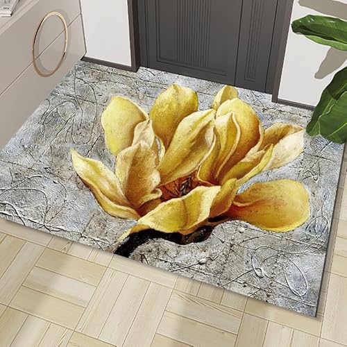Schmutzfangmatte Retro Grau Gelb Fussmatte Weich Badematte Anti-Rutsch Fussmatte Aussen Fußmatte Innen Türmatte Wohnzimmer Küche Fußmatte Waschbar Fußmatten Haustür(80x120cm) von ZZDXW