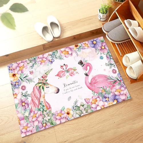 Schmutzfangmatte Rosa Einhorn Flamingo Fussmatte Weich Badematte Anti-Rutsch Fussmatte Aussen Fußmatte Innen Türmatte Wohnzimmer Küche Fußmatte Waschbar Fußmatten Haustür(90x150cm) von ZZDXW
