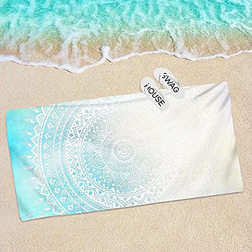 Strandtuch Beige Green Mandala Mikrofaser Handtuch Badetücher Absorbierendem Strandtuch Mikrofaser Weich Mikrofaser Handtuch Groß für Camping Fitnessstudio Reise Strandhandtuch 100x200cm von ZZDXW