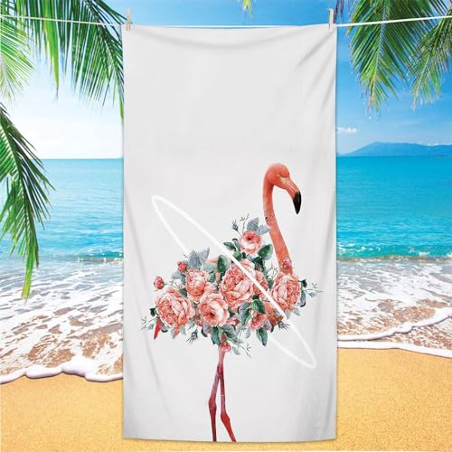 Strandtuch Orange Flamingo Blume Mikrofaser Handtuch Badetücher Absorbierendem Strandtuch Mikrofaser Weich Mikrofaser Handtuch Groß für Camping Fitnessstudio Reise Strandhandtuch 100x200cm von ZZDXW