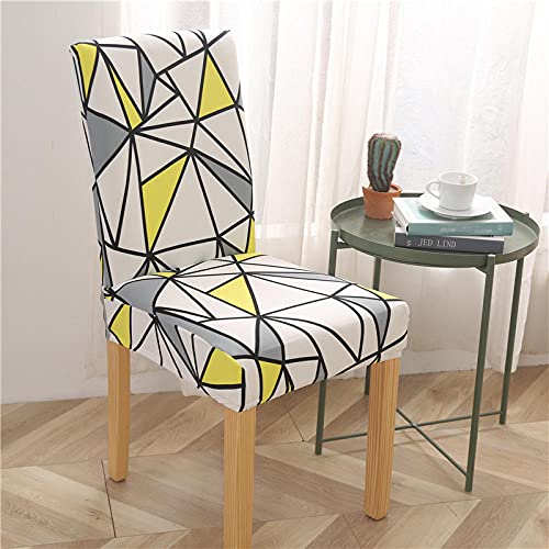 Stuhlhussen 6er Set Gelb Grau Beige Geometrisch Stuhlbezug für Esszimmer Moderne Stuhlhusse Stretch Restaurant Stuhlhusse Dekor Schwingstuhl Hussen für Stühle von ZZDXW