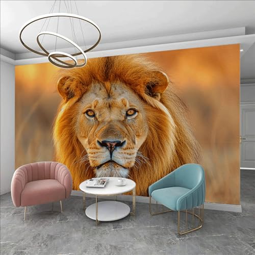 Tapete Gelb Oranger Löwe Fototapete Kinderzimmer Wohnzimmer Schlafzimmer Kein Klebstoff Kinderzimmer Tapete Echtes Seidenstoff Wallpaper Fernsehhintergrund Foto Tapeten Wand 150x117.5cm von ZZDXW
