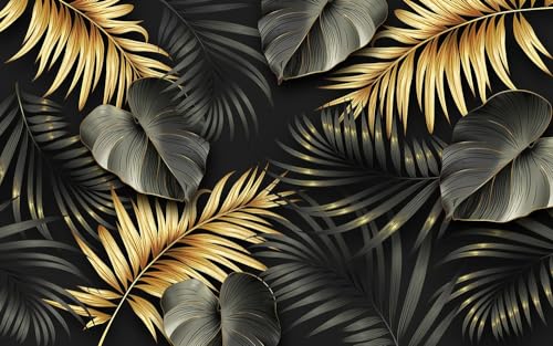 Tapete Schwarzes Gold Tropical Fototapete Vliestapete Fototapete 3d Effekt Dekoration Tapeten Wohnzimmer Wallpaper Büro Flur Fototapete Schlafzimmer Kinderzimmer Tapete 400x240cm von ZZDXW