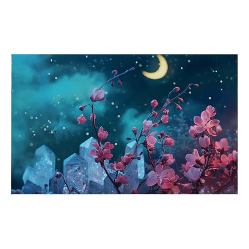 TapeteGrüne Blumen Mond Fototapete Kinderzimmer Wohnzimmer Schlafzimmer Kein Klebstoff Kinderzimmer Tapete Echtes Seidenstoff Wallpaper Fernsehhintergrund Foto Tapeten Wand 150x117.5cm von ZZDXW