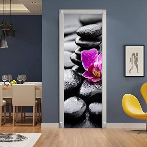 Türtapete Selbstklebend Graue Steinblume Türfolie Selbstklebend 3D Türtapete Wasserdicht Abnehmbare Türaufkleber PVC Türposter Selbstklebend Wohnzimmer Tür Aufkleber(77x200cm) von ZZDXW