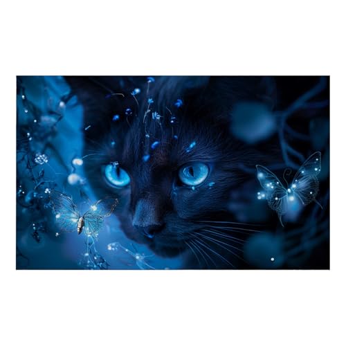 Vliestapete Schwarze Blaue Katze Fototapete Wohnzimmer Abziehbar und Einfach Anbringen Kinderzimmer Tapete Klebstofffreies Echtes Seidenstoff Fototapete Kinderzimmer 210x140cm von ZZDXW