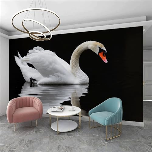 Vliestapete Schwarzer Weißer Schwan Fototapete Wohnzimmer Abziehbar und Einfach Anbringen Kinderzimmer Tapete Klebstofffreies Echtes Seidenstoff Fototapete Kinderzimmer 210x140cm von ZZDXW