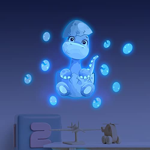 Wandtattoo Kinderzimmer Blauer Süßer Dinosaurier Leuchtsterne Kinderzimmer Wandsticker Wandsticker Kinderzimmer Glow in the Dark Wandtattoo Kinderzimmer Mädchen Junge für Wanddeko Geschenke 1 Stück von ZZDXW