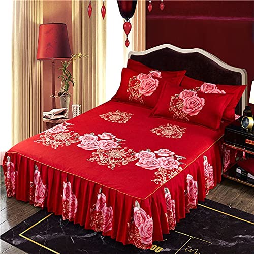 ZZDXW Bettrock Rüschen Tagesdecke 180x200/220 Bettvolant Leintuch Bettwasche Set 3tlg Spannleintuch Boxspringbett Bettiberwurf Bettwäsche Elegant Comfort Bed Rock and Kissenbezüge von ZZDXW