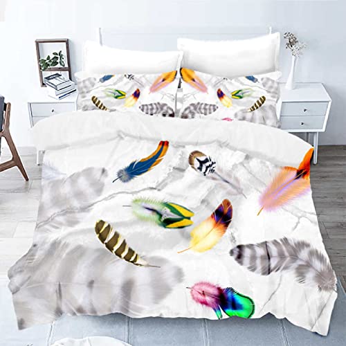 ZZDXW Bettwäsche 135x200 Bunte Federn Allergiker Bettbezug Set Winter Warm Bettbezug Kinder Jungen Mädchen Bettwasche Set Mikrofaser Bettwäsche-Sets 3 Teilig von ZZDXW