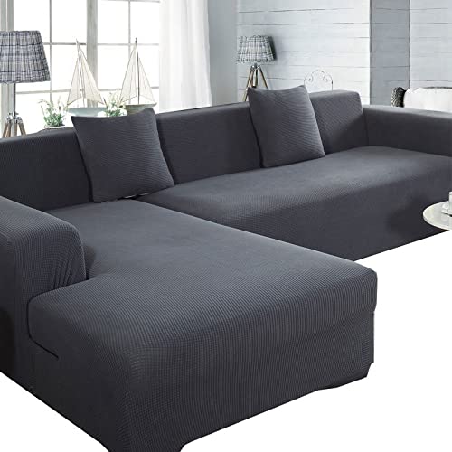 ZZDXW Couchbezug L U Form Grau Beige Braun Sofahusse Stretch Sofabezug L-Förmige Sofabezüge Eckcouch Rechts Links L-vormig Bank Sofa Hussen 1 2 3 4 Sitzer 3er 2er Couch Bezug Überzug Ecksofa Cover von ZZDXW