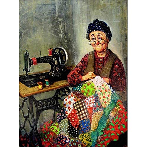 ZZDXW Diamond Painting Set Nähmaschine Oma 5D Diamant Painting Full Erwachsene Diamond Painting Diamant Painting Bilder Diamond Painting Set Full 30 x 40 cm Diamond Painting Set Kinder von ZZDXW