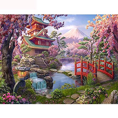 ZZDXW Diamond Painting Set Sakura-Tempel 5D Diamant Painting Full Erwachsene Diamond Painting Diamant Painting Bilder Diamond Painting Set Full 30 x 40 cm Diamond Painting Set Kinder von ZZDXW