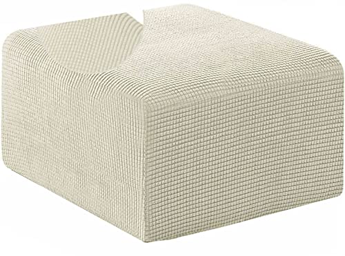 Fußhocker Sitzhocker Elastisch Husse für Sofa Fußbank Jacquard Überzug für Rechteckiger 33-45/62-76/80-100 cm Hocker Fußschemel Fußstütze Schonbezug Sofabezug ( Color : Beige , Size : M (62-76cm) ) von ZZDZW