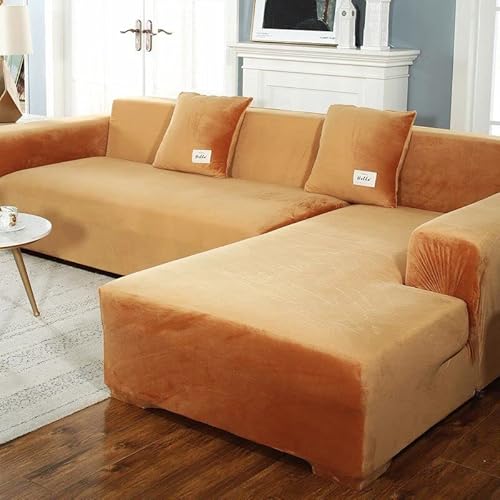 L-Förmige Sofabezug Samt Sofahusse L U Form Rechts Links Couchbezug Sofabezüge Für 1 2 3 4 Sitzer Elastische Couch Bezug Sofa Überzug Ecksofa Sofa Hussen Abdeckung ( Color : Braun , Size : 190-230cm ) von ZZDZW