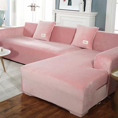 L-Förmige Sofabezug Samt Sofahusse L U Form Rechts Links Couchbezug Sofabezüge Für 1 2 3 4 Sitzer Elastische Couch Bezug Sofa Überzug Ecksofa Sofa Hussen Abdeckung ( Color : Rosa , Size : 190-230cm ) von ZZDZW