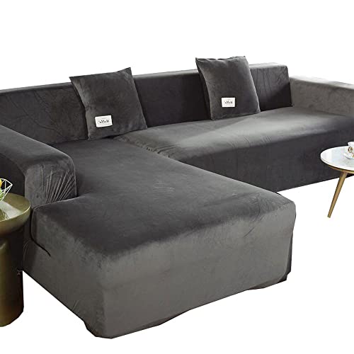 Sofabezug Samt L-Förmige Sofahusse L U Form Rechts Links Couchbezug Sofabezüge Für 1 2 3 4 Sitzer Elastische Couch Bezug Sofa Überzug Ecksofa Sofa Hussen Abdeckung ( Color : Grau , Size : 190-230cm ) von ZZDZW