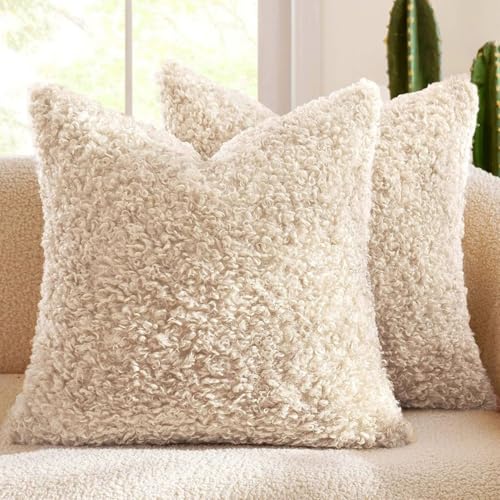 ZZDZW Kissenbezug 40x40,50x50,45x45 Kopfkissenbezug,Teddy Fleece Kissenbezüge 60x60 2er Set Sofa Kissenhüllen Dekorative Zierkissen -hüllen, Kissen Bezug Mit Reißverschluss(Light Camel,45x45 cm) von ZZDZW