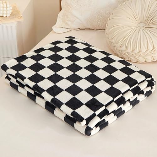 ZZDZW Plüschdecke Schachbrett Muster，Fleecedecke Decke Herbst Wolldecke Schlafdecke Sofadecke Flauschige Kuscheldecke Flauschig Kuschelige Wohndecke Für Sofa Couch Bett(Black Check,200x230cm) von ZZDZW