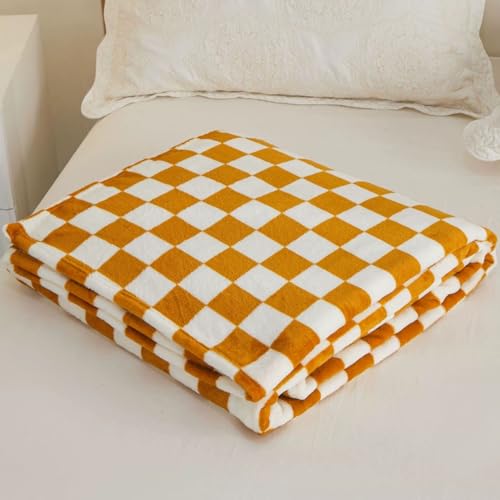 ZZDZW Plüschdecke Schachbrett Muster，Fleecedecke Decke Herbst Wolldecke Schlafdecke Sofadecke Flauschige Kuscheldecke Flauschig Kuschelige Wohndecke Für Sofa Couch Bett(Yellow Check,200x230cm) von ZZDZW