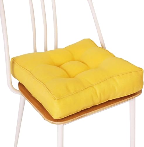 ZZDZW Sitzkissen Leinen Esszimmer Stuhlkissen Stuhl Atmungsaktiv rutschfeste Stuhl-Sitzpolster Tatami Garten Büro Outdoor & Indoor Sitzauflage Für Zuhause, Büro, Garten(Gelb,45x45 cm) von ZZDZW