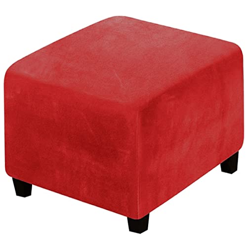 ZZDZW Stretch Bezug für Hocker Quadratisch Samt Hockerabdeckung Ottomane Schonbezug Hockerbezug, Schonbezüge Fußhocker Bezug Hocker Protector Waschbar Hockerabdeckung (Color : Rot, Size : 80-100cm) von ZZDZW