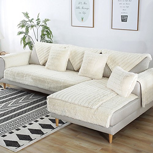 FDJKGFHGFCGDFGDG Volle Deckung schonbezug Sofa,Winter Anti-rutsch plüsch sofabezug Rückenlehne zu Decken Moderne schlichtheit Couch abdeckungen Sofabezug für Wohnzimmer -Weiß 110x210cm(43x83inch) von ZZFF
