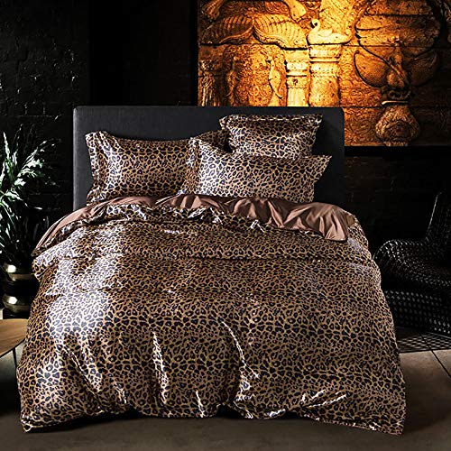 W&X Weich Unifarben Bettwäsche Set,Regen Deckenbezug Bettwäscheset ② Kissenbezug,Leicht Wende Steppdecken,Luxus Seide Satin Bettbezug-Leopard 200x230cm(79x91inch) von ZZFF