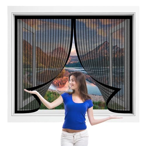 Fliegengitter Fenster Magnet 122 x 109 cm Insektenschutz Mückennetz Fliegengitter Balkontür Ohne Bohren Klebmontage für Alle Universalfenster, Schwarz von ZZGZZG