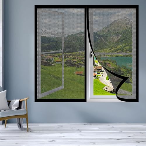 Magnet Fliegengitter Fenster 170 x 60 cm Insektenschutz Fliegengitter Fenster mit Rahmen Ohne Bohren Atmungsaktiv Selbstschließend für Terrasse Schlafzimmer Usw., Schwarz von ZZGZZG