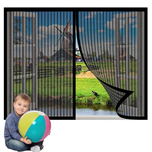 Magnet Fliegengitter Fenster Innen 91 x 135 cm Insektenschutz Fliegengitter für Fenster Ohne Bohren Klebmontage für Alle Bis, Schwarz von ZZGZZG