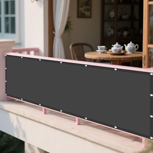 Sonnensegel Balkon 128 x 372 cm Rechteckig Wasserdicht Sonnenschutz Windschutz Schattenspender Leinwand mit Ösen Segeltuch 4 × 1.5 M Seile für Patio Hinterhof Rasengarten, Dunkelgrau von ZZGZZG