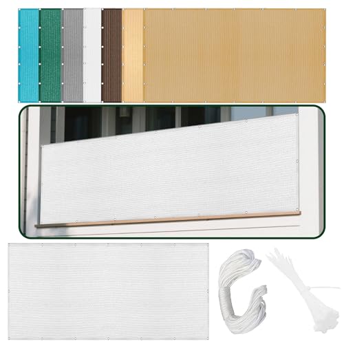 Sonnensegel mit Ösen 340 x 420 cm Rechteckig Atmungsaktiv Sonnenschutz Windschutz Regenschutz Überdachung Ohne Bohren mit Ösen Segeltuch für Garten Balkon, Weiß von ZZGZZG